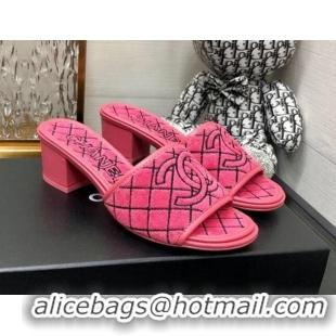 Good Looking Chanel Quilted Towel Fabric Slide Sandals 4cm 021839 Pink