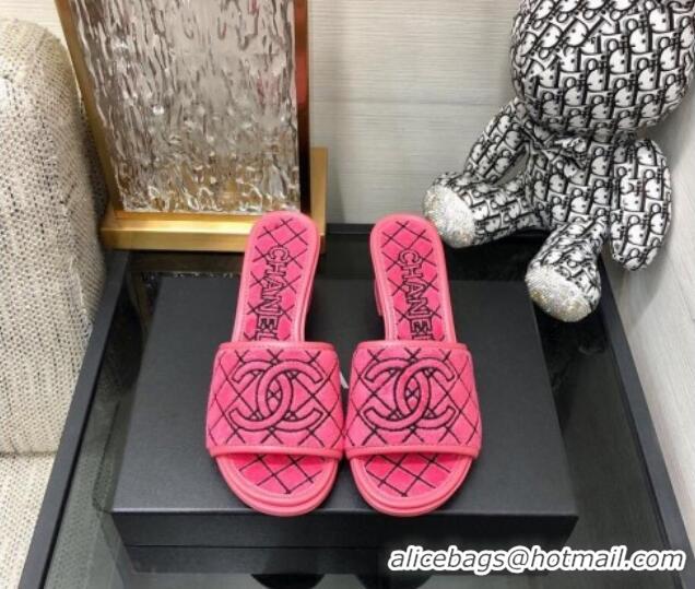 Good Looking Chanel Quilted Towel Fabric Slide Sandals 4cm 021839 Pink