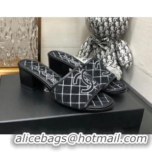 Unique Style Chanel Quilted Towel Fabric Slide Sandals 4cm 021839 Black