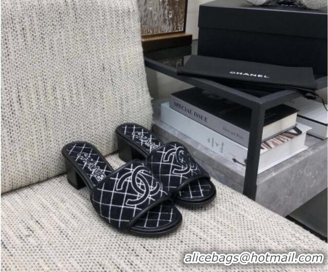 Unique Style Chanel Quilted Towel Fabric Slide Sandals 4cm 021839 Black