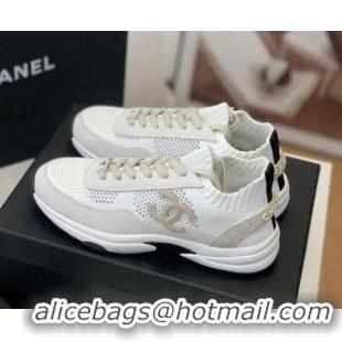 Discount Chanel Knit & Suede Sneakers G38750 White