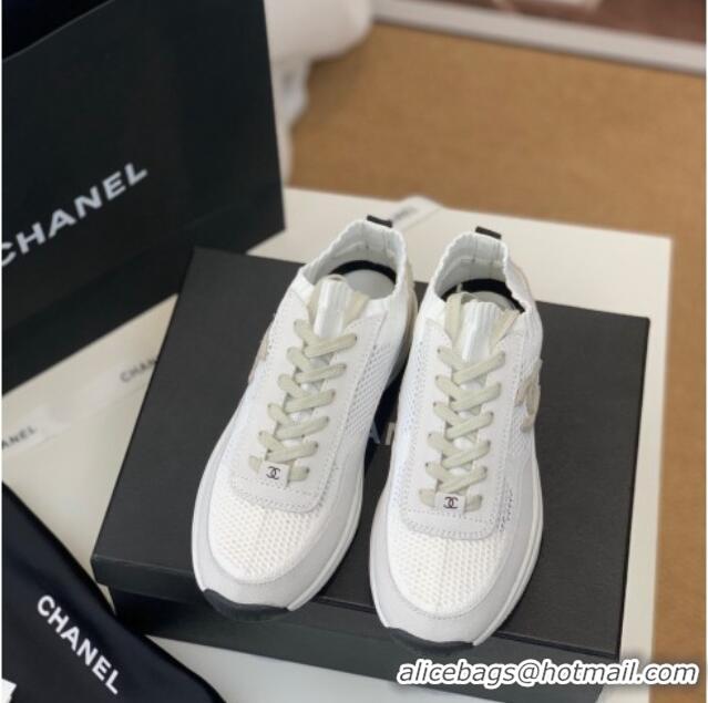 Discount Chanel Knit & Suede Sneakers G38750 White