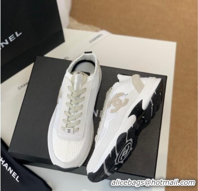 Discount Chanel Knit & Suede Sneakers G38750 White