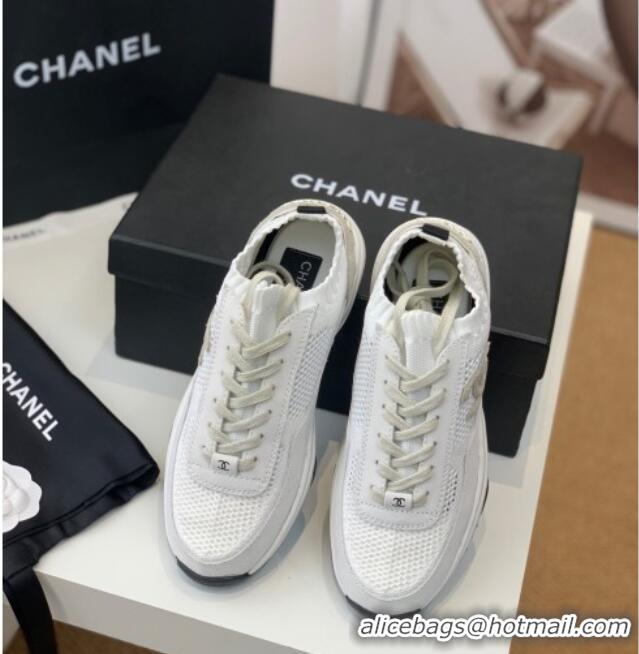 Discount Chanel Knit & Suede Sneakers G38750 White