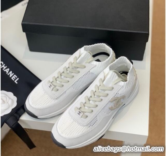 Discount Chanel Knit & Suede Sneakers G38750 White