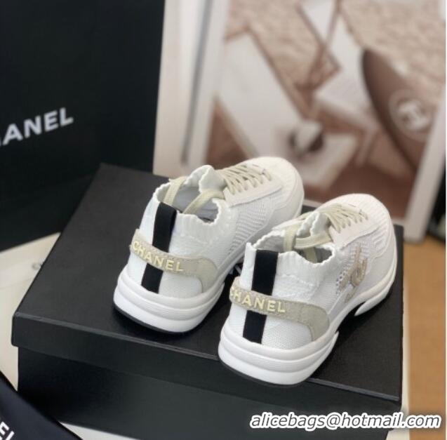 Discount Chanel Knit & Suede Sneakers G38750 White