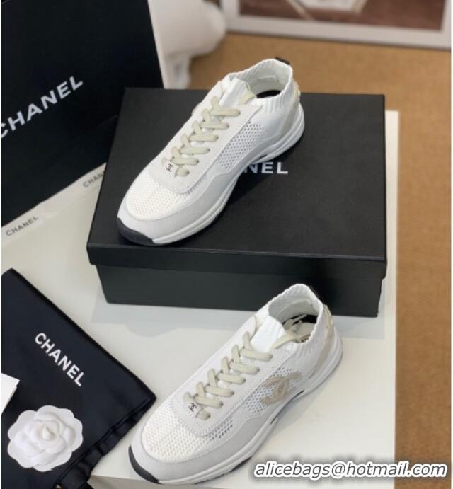 Discount Chanel Knit & Suede Sneakers G38750 White