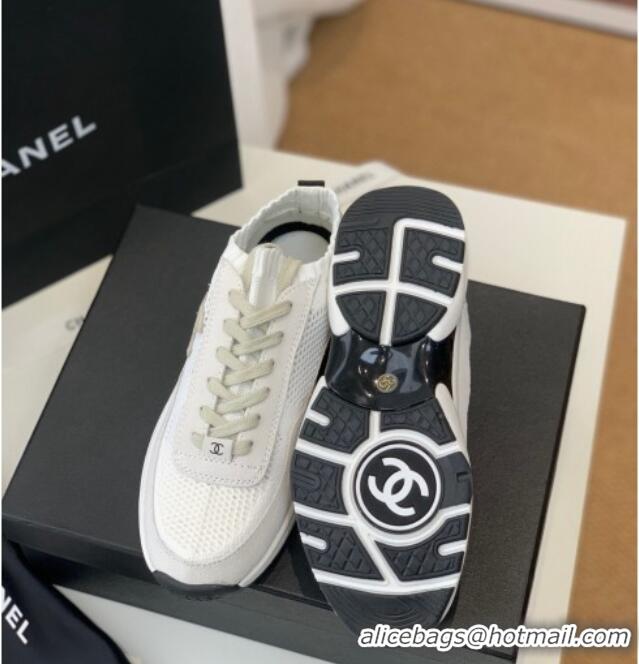 Discount Chanel Knit & Suede Sneakers G38750 White