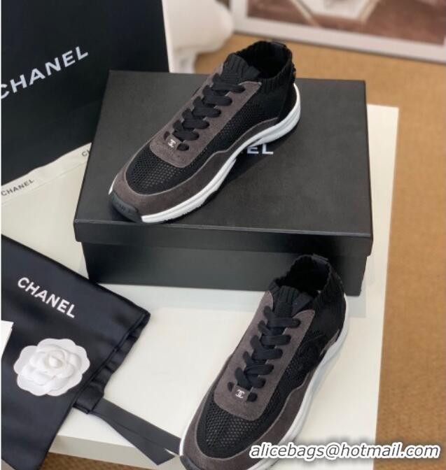 Good Quality Chanel Knit & Suede Sneakers G38750 Black