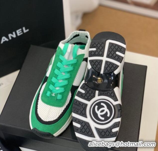 Feminine Chanel Knit & Suede Sneakers G38750 Green