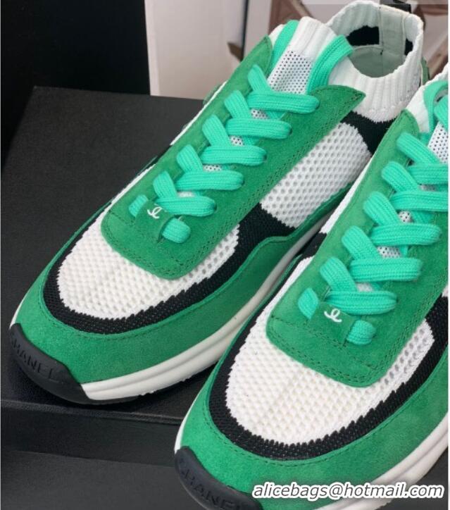 Feminine Chanel Knit & Suede Sneakers G38750 Green