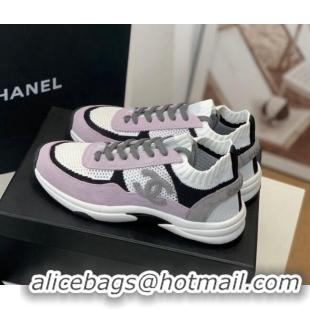 Feminine Chanel Knit & Suede Sneakers G38750 Purple