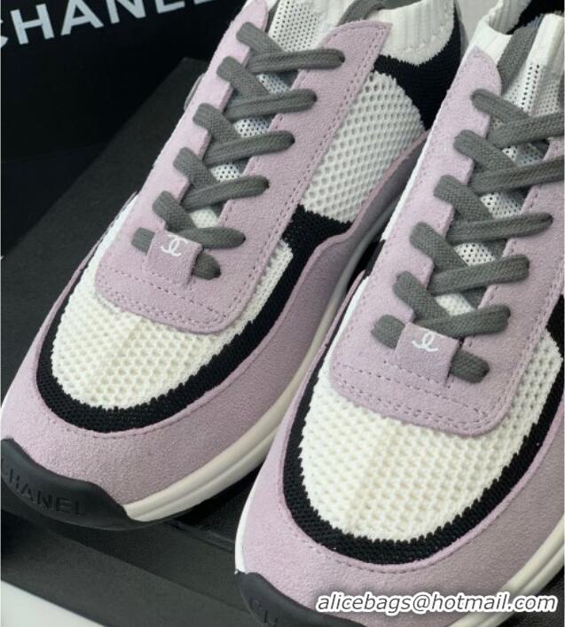 Feminine Chanel Knit & Suede Sneakers G38750 Purple