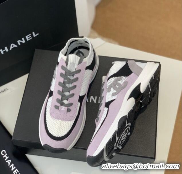 Feminine Chanel Knit & Suede Sneakers G38750 Purple