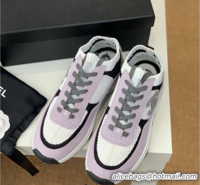 Feminine Chanel Knit & Suede Sneakers G38750 Purple