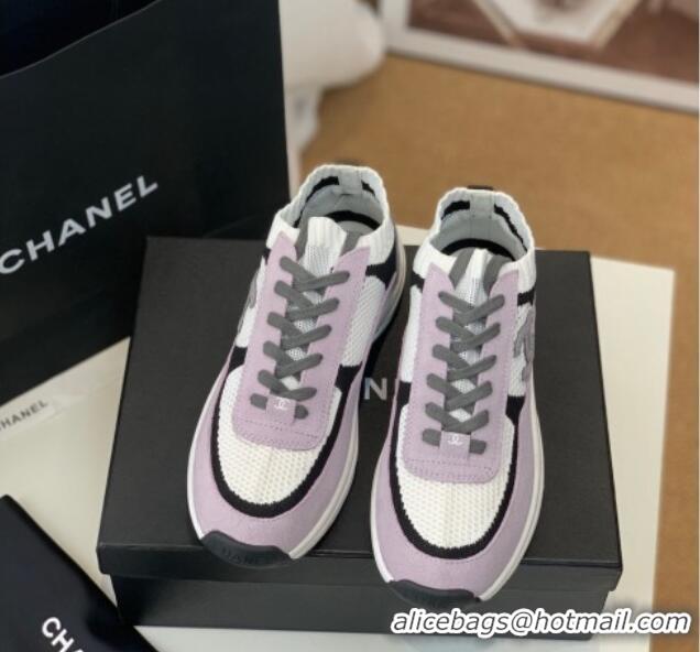 Feminine Chanel Knit & Suede Sneakers G38750 Purple