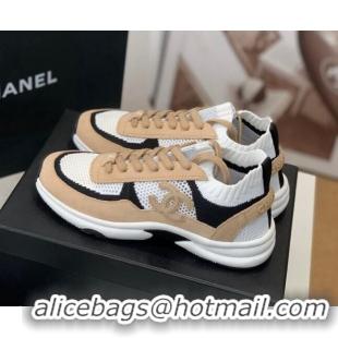 Purchase Chanel Knit & Suede Sneakers G38750 Camel Brown