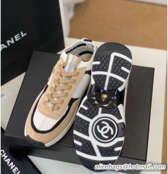 Purchase Chanel Knit & Suede Sneakers G38750 Camel Brown