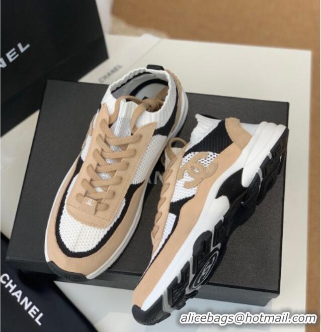 Purchase Chanel Knit & Suede Sneakers G38750 Camel Brown