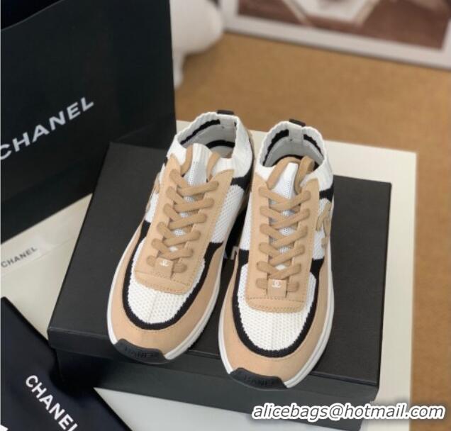 Purchase Chanel Knit & Suede Sneakers G38750 Camel Brown