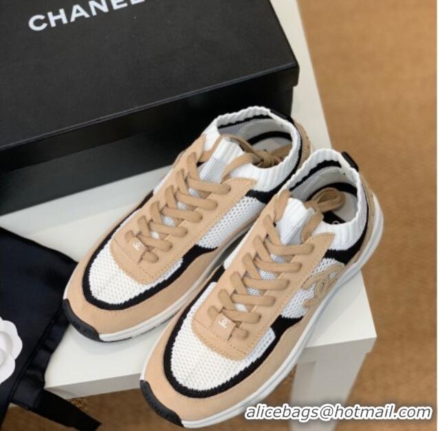 Purchase Chanel Knit & Suede Sneakers G38750 Camel Brown