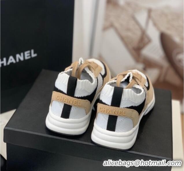 Purchase Chanel Knit & Suede Sneakers G38750 Camel Brown