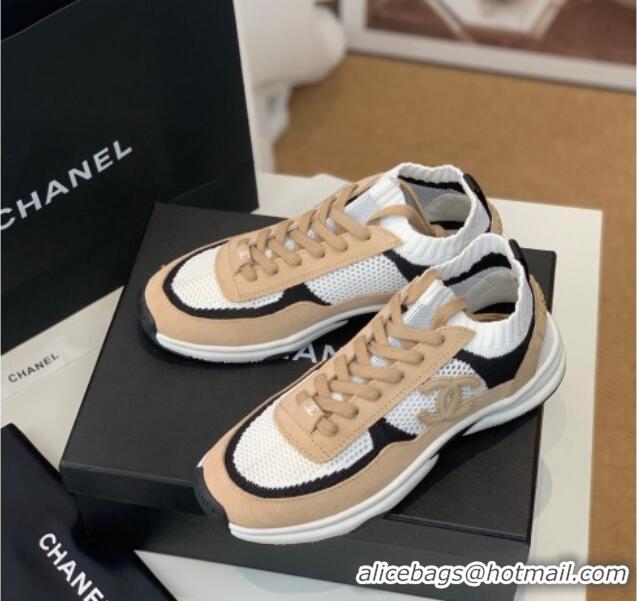 Purchase Chanel Knit & Suede Sneakers G38750 Camel Brown