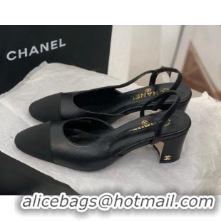 Luxury Cheap Chanel Leather Slingback Pumps 6.5cm G31318 Black