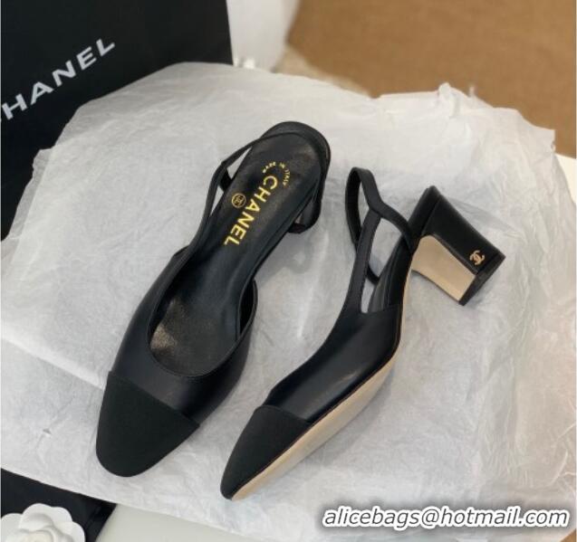 Luxury Cheap Chanel Leather Slingback Pumps 6.5cm G31318 Black