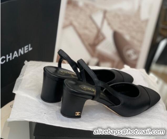 Luxury Cheap Chanel Leather Slingback Pumps 6.5cm G31318 Black