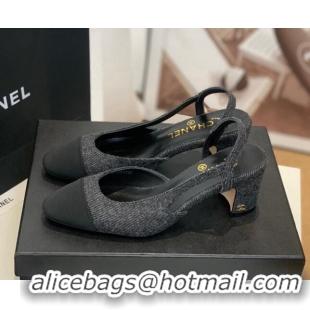 Luxury Chanel Leather Slingback Pumps 6.5cm G31318 Dark Gray