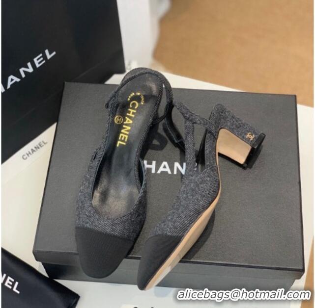 Luxury Chanel Leather Slingback Pumps 6.5cm G31318 Dark Gray