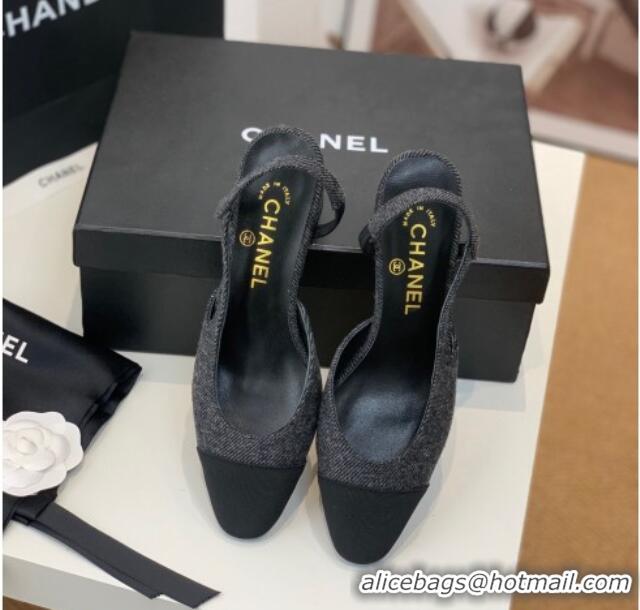 Luxury Chanel Leather Slingback Pumps 6.5cm G31318 Dark Gray