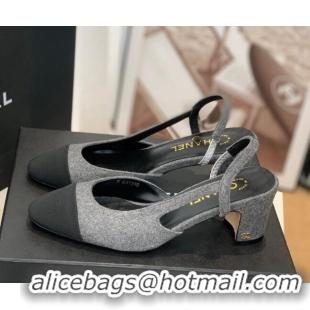 Discount Chanel Felt Slingback Pumps 6.5cm G31318 Gray