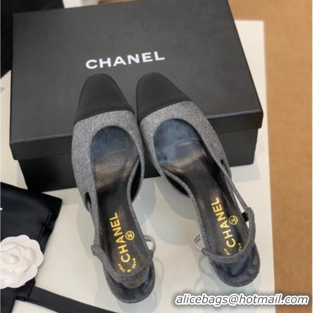 Discount Chanel Felt Slingback Pumps 6.5cm G31318 Gray