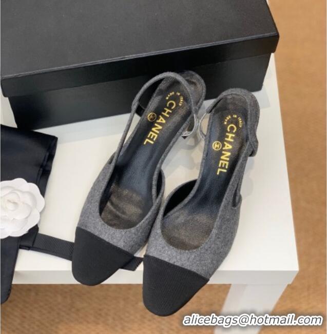 Discount Chanel Felt Slingback Pumps 6.5cm G31318 Gray