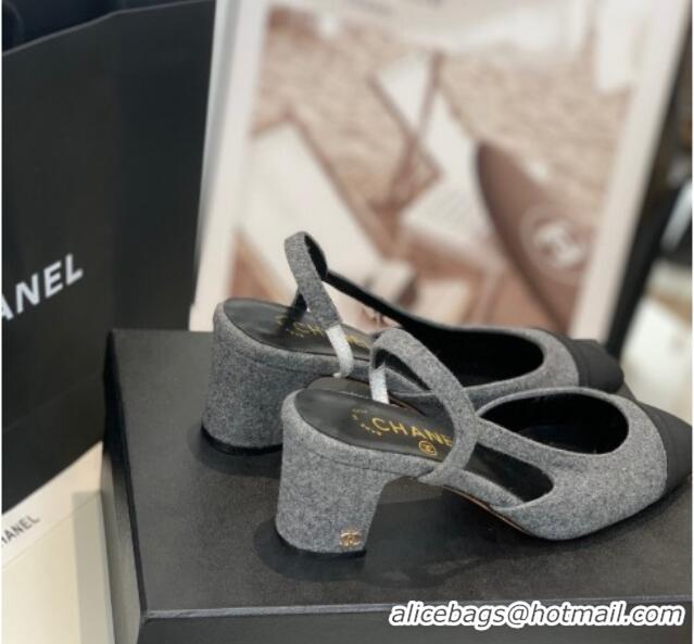 Discount Chanel Felt Slingback Pumps 6.5cm G31318 Gray