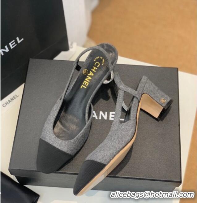 Discount Chanel Felt Slingback Pumps 6.5cm G31318 Gray