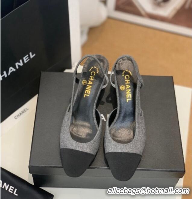 Discount Chanel Felt Slingback Pumps 6.5cm G31318 Gray