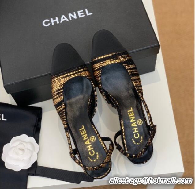 Super Quality Chanel Tweed Slingback Pumps 6.5cm G31318 Black/Gold