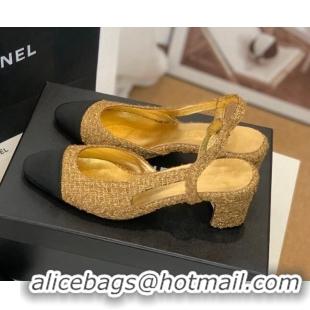 Popular Chanel Tweed Slingback Pumps 6.5cm G31318 Gold