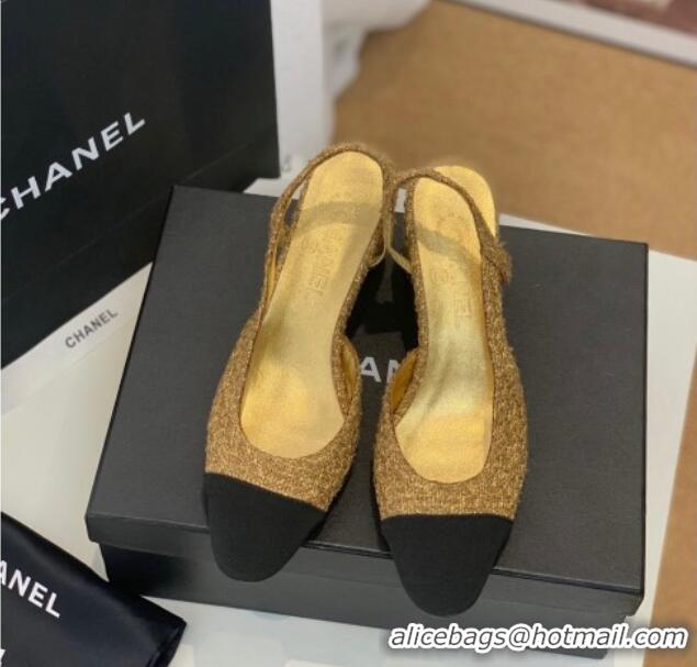 Popular Chanel Tweed Slingback Pumps 6.5cm G31318 Gold