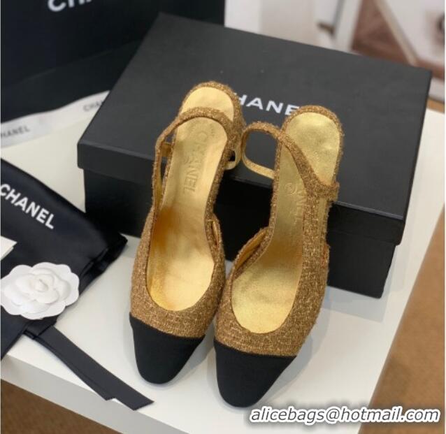 Popular Chanel Tweed Slingback Pumps 6.5cm G31318 Gold