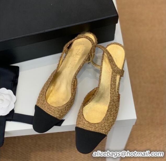 Popular Chanel Tweed Slingback Pumps 6.5cm G31318 Gold