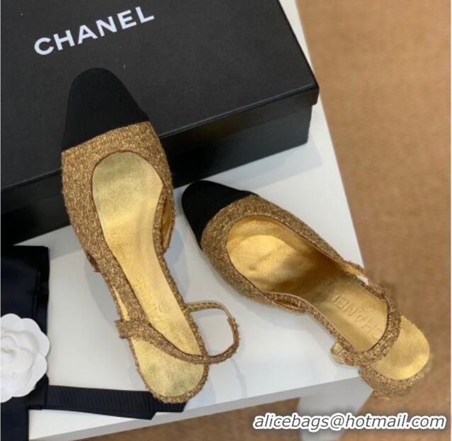 Popular Chanel Tweed Slingback Pumps 6.5cm G31318 Gold