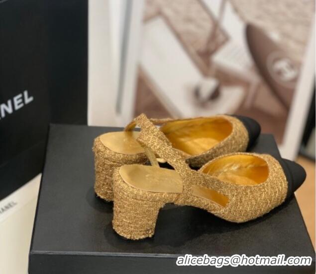 Popular Chanel Tweed Slingback Pumps 6.5cm G31318 Gold