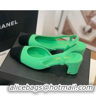 Sumptuous Chanel Fabric Slingback Pumps 6.5cm G31318 Green