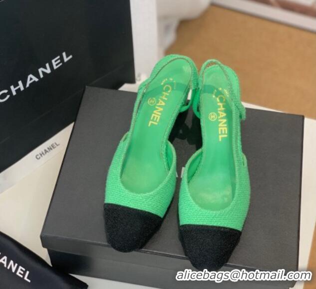 Sumptuous Chanel Fabric Slingback Pumps 6.5cm G31318 Green