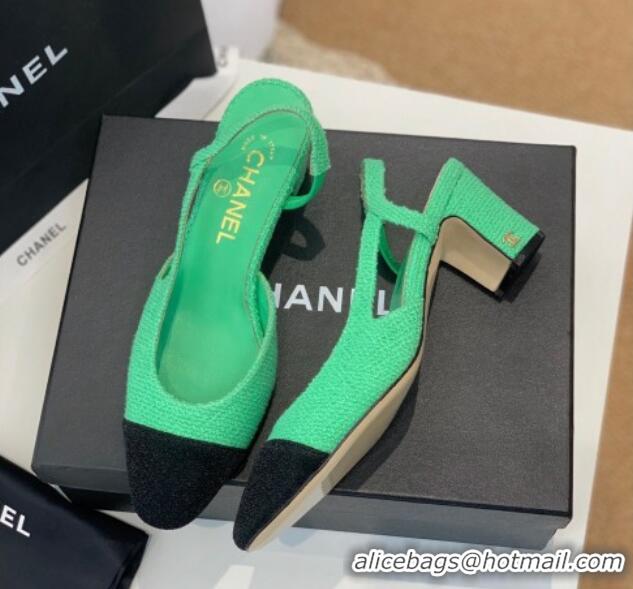 Sumptuous Chanel Fabric Slingback Pumps 6.5cm G31318 Green