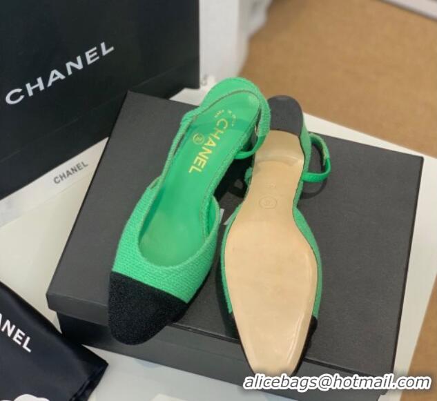 Sumptuous Chanel Fabric Slingback Pumps 6.5cm G31318 Green